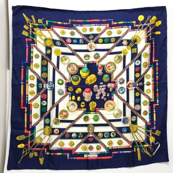 HERMES Carre90 Seamstress Carre Carre90 Scarf Scarf silk Navy/Multicolore - Picture 1 of 16
